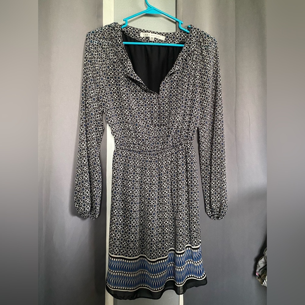 Max Studio Mini Elegant Black and White, Blue Patterned Dress size XS